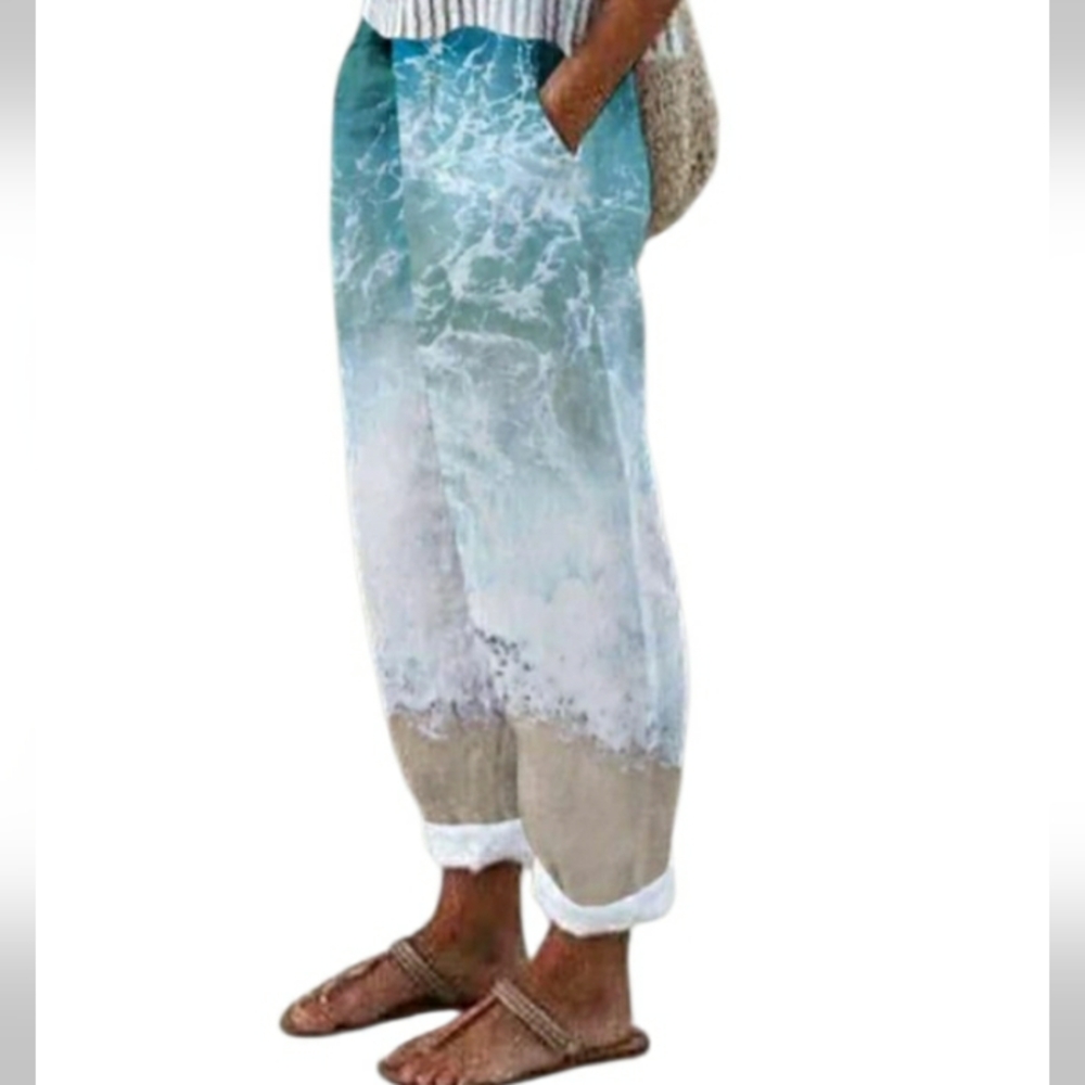 Coastal Chic Ocean Waves And Sand Sz XL Light And Airy Beach Pants